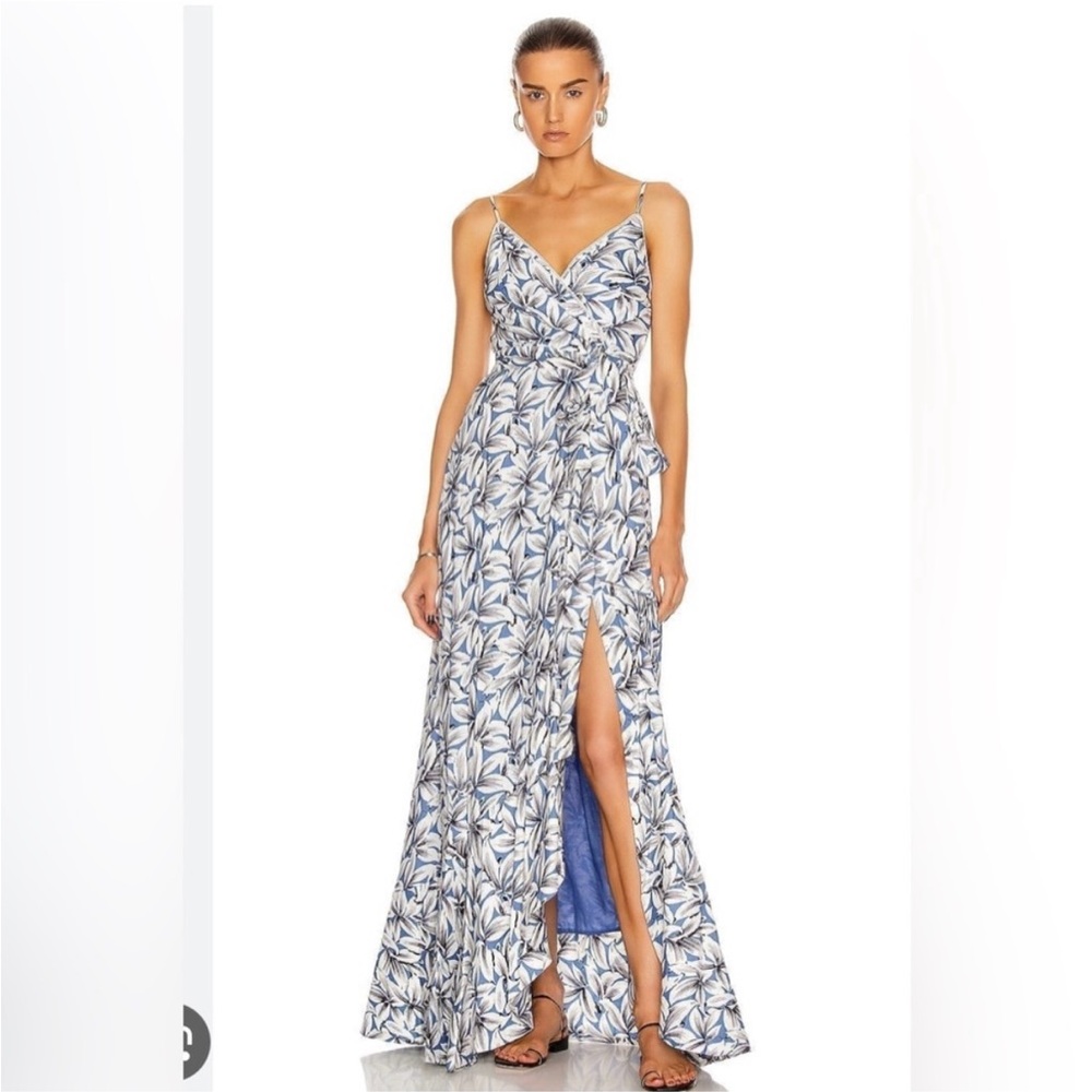 Jonathan Simkhai Blue and White Slit Maxi Dress- Ava Floral